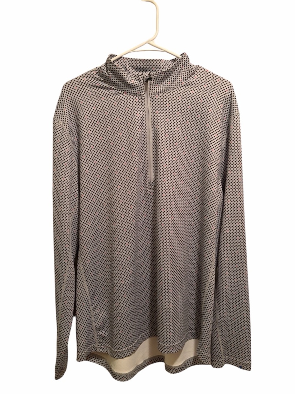 1764 Quarter-Zip‎ Long Sleeve Pullover - Grey Dot Print. Size L. Good condition